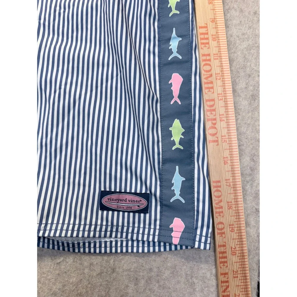 Vineyard Vines Board Shorts Mens 33 Blue Striped Fish‎ Tape Detail Swim Trunks